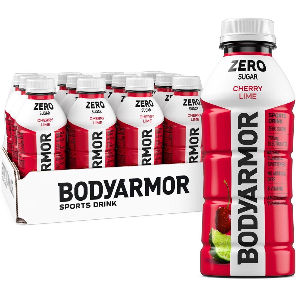 imageBODYARMOR ZERO Sugar Fruit Punch Electrolyte Drink Natural Flavors 20 Fl Oz Bottles 6 Pack B Vitamins amp Antioxidants Sugar Free HydrationZero Cherry Lime