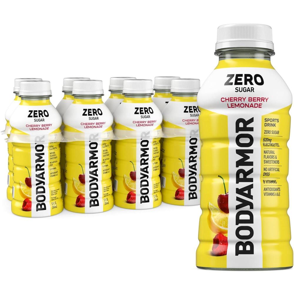 imageBODYARMOR ZERO Sugar Fruit Punch Electrolyte Drink Natural Flavors 20 Fl Oz Bottles 6 Pack B Vitamins amp Antioxidants Sugar Free HydrationZero Cherry Berry Lemonade