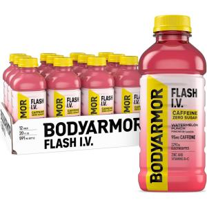 BODYARMOR Flash I.V. Zero Sugar + Caffeine, Pineapple Passionfruit Electrolyte Beverage, Hydration Drink For Rapid Rehydration, Post Workout Recovery, 20 Fl Oz (Pack of 12)(Zero Sugar – Caffeinated Watermelon Punch)