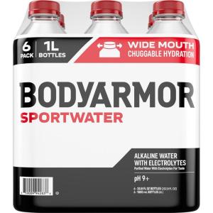 BODYARMOR SportWater Alkaline Water, High Alkaline Bottled Water, pH 9+, 1 Liter (6 Pack), Refreshing Electrolyte Water Pack, Wide Mouth Bottle([‘Alkaline – Bottle’])
