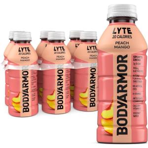 BODYARMOR ZERO Sugar Fruit Punch Electrolyte Drink, Natural Flavors, 20 Fl Oz Bottles (6 Pack), B Vitamins & Antioxidants Sugar Free Hydration(Lyte Peach Mango)