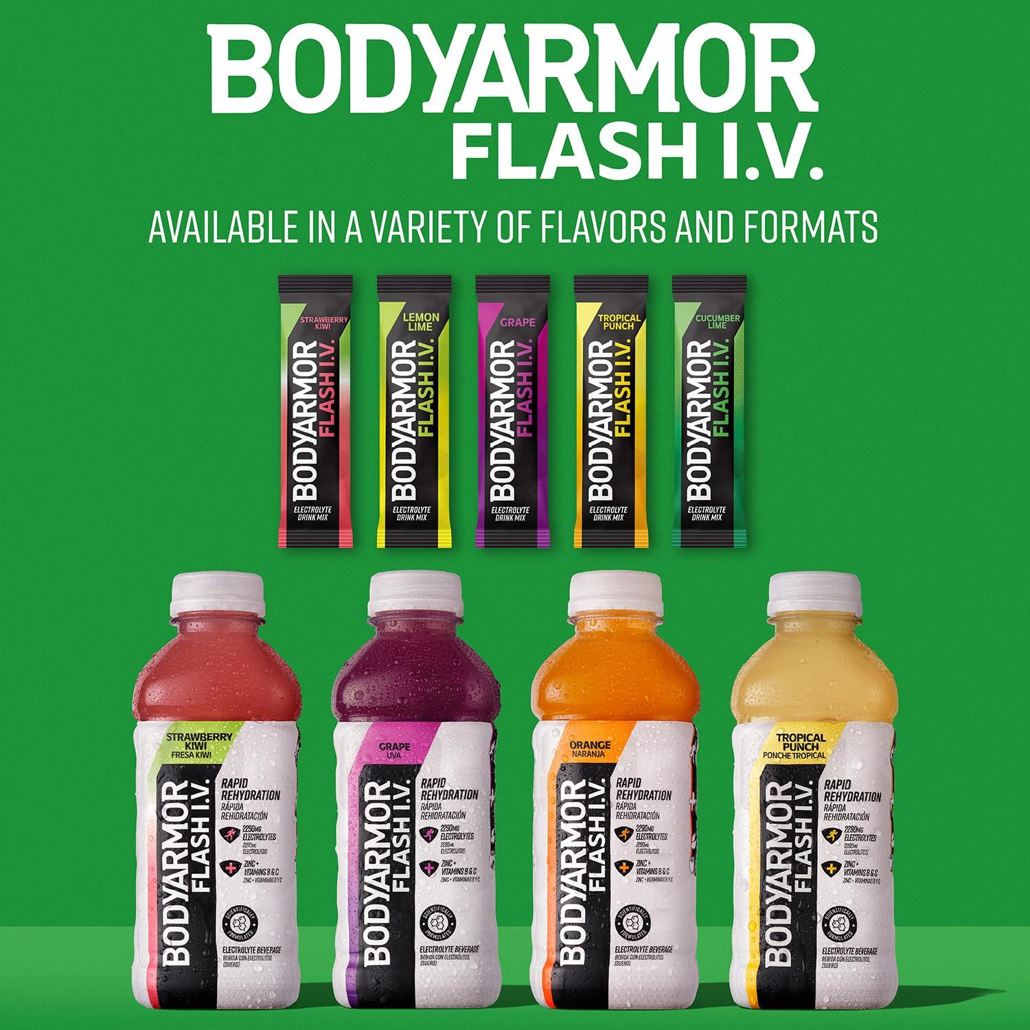 imageBODYARMOR Flash IV Electrolyte Packets Grape Zero Sugar Drink Mix Single Serve Packs Coconut Water Powder 6 Count