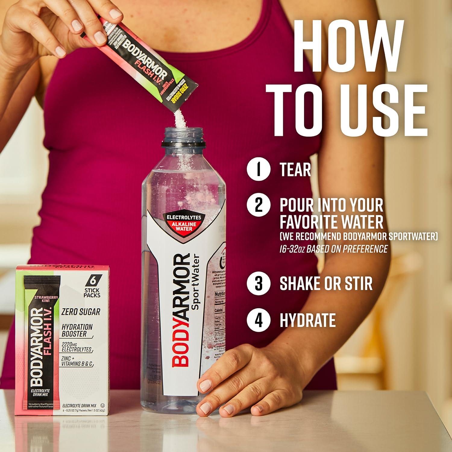 imageBODYARMOR Flash IV Electrolyte Packets Lemon Lime Zero Sugar Drink Mix Single Serve Packs Coconut Water Powder 15 CountVariety Pack