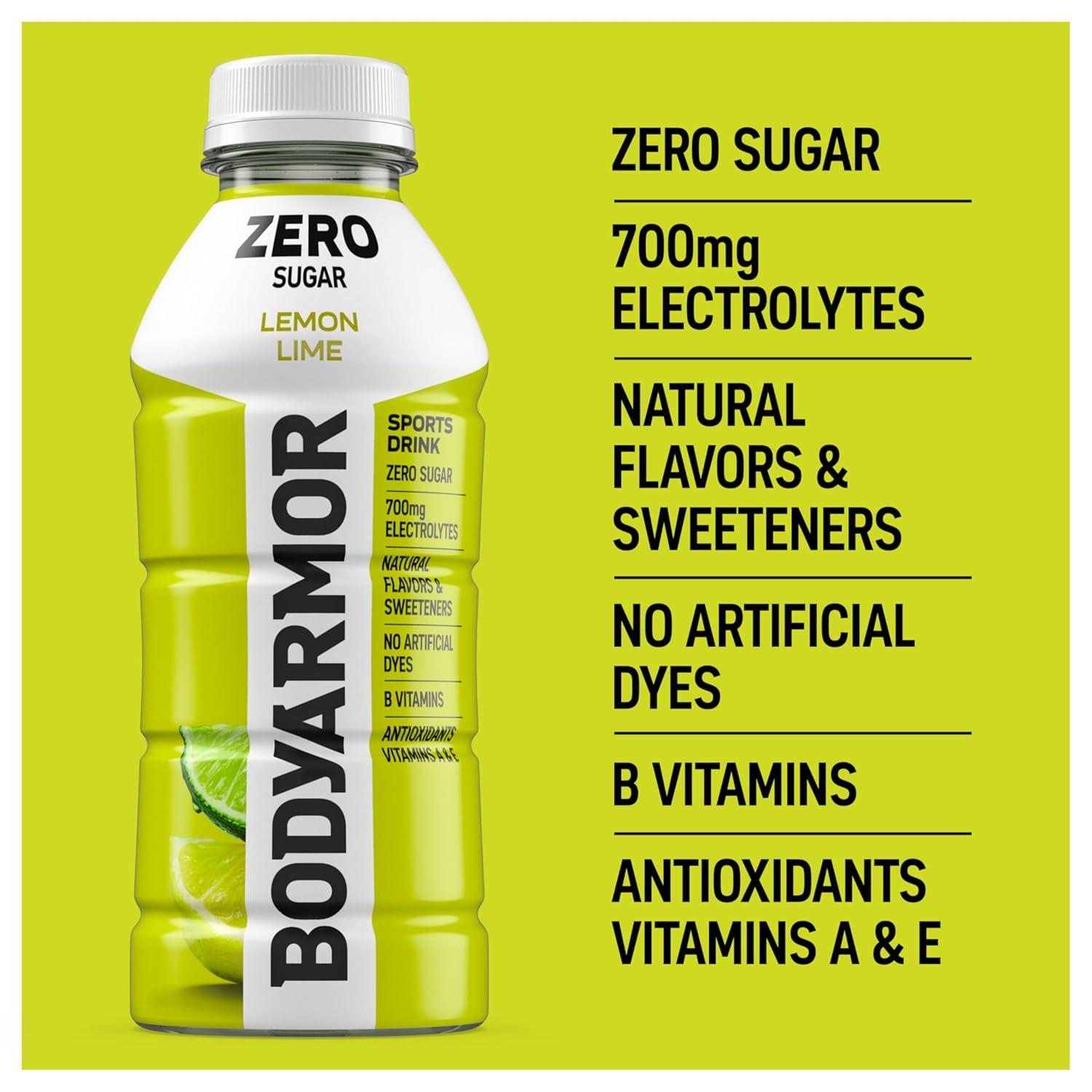 imageBODYARMOR ZERO Sugar Lemon Lime Electrolyte Drink Natural Flavors 16 Fl Oz Bottles 12 Pack B Vitamins amp Antioxidants Sugar Free Hydration