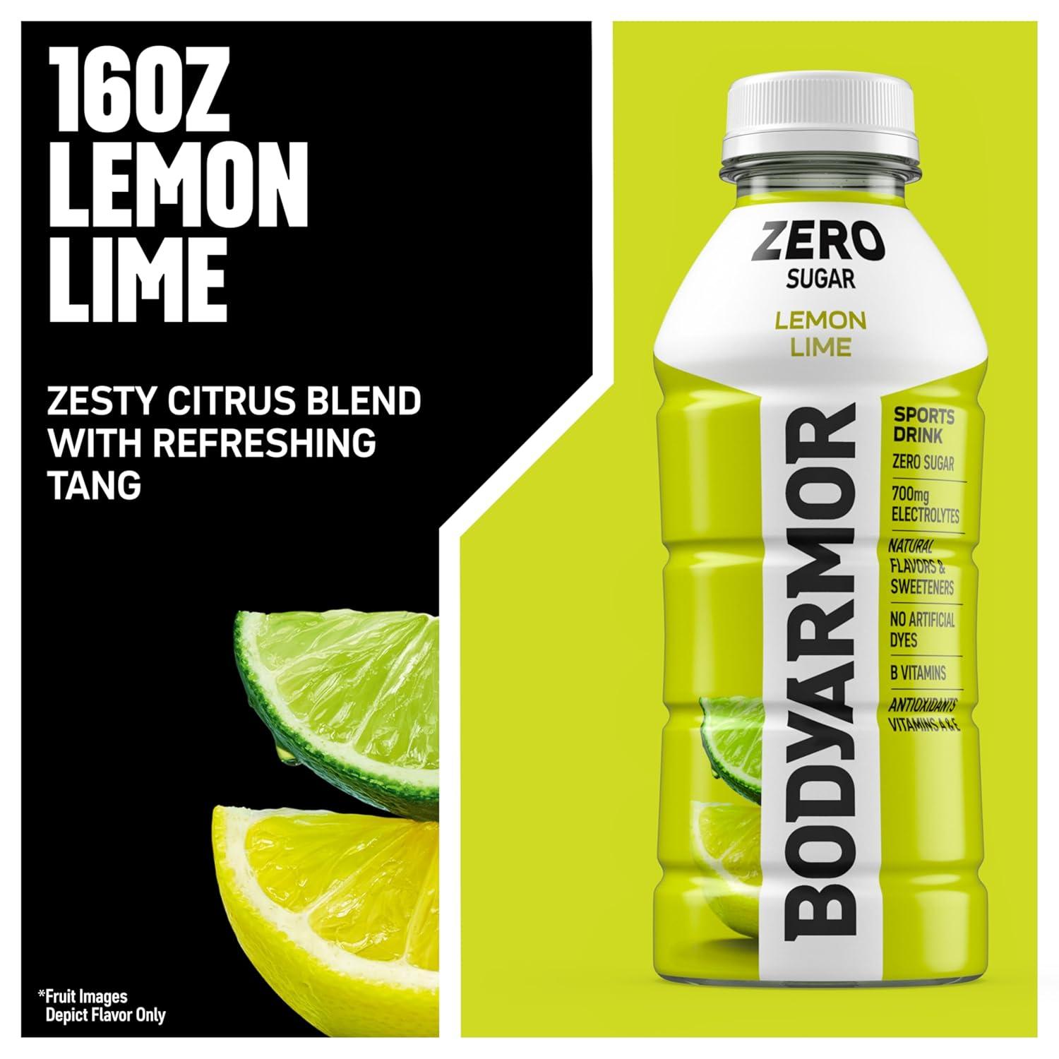 imageBODYARMOR ZERO Sugar Lemon Lime Electrolyte Drink Natural Flavors 16 Fl Oz Bottles 12 Pack B Vitamins amp Antioxidants Sugar Free Hydration