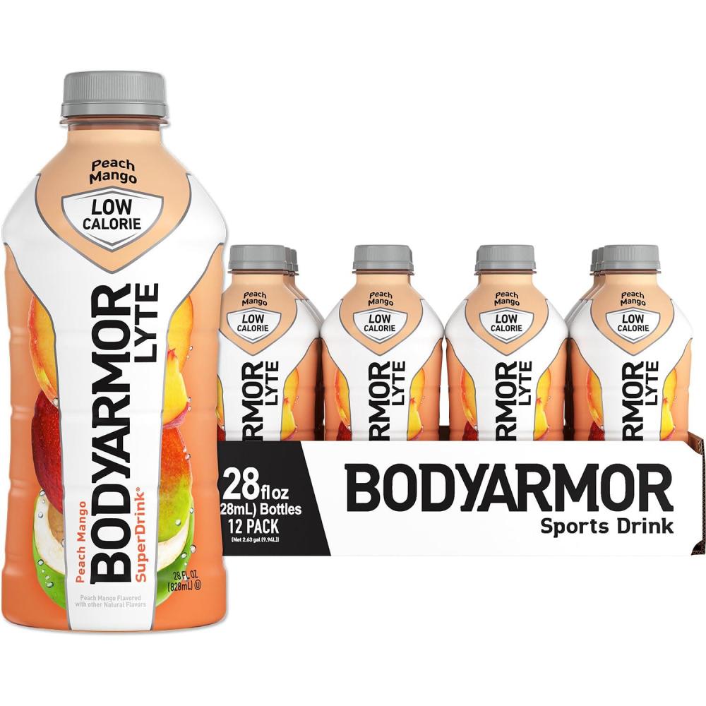 imageBODYARMOR LYTE Sports Drink LowCalorie Sports Beverage Peach Mango Coconut Water Hydration Natural Flavors With Vitamins PotassiumPacked Electrolytes Perfect For Athletes 28 Fl Oz Pack of 12