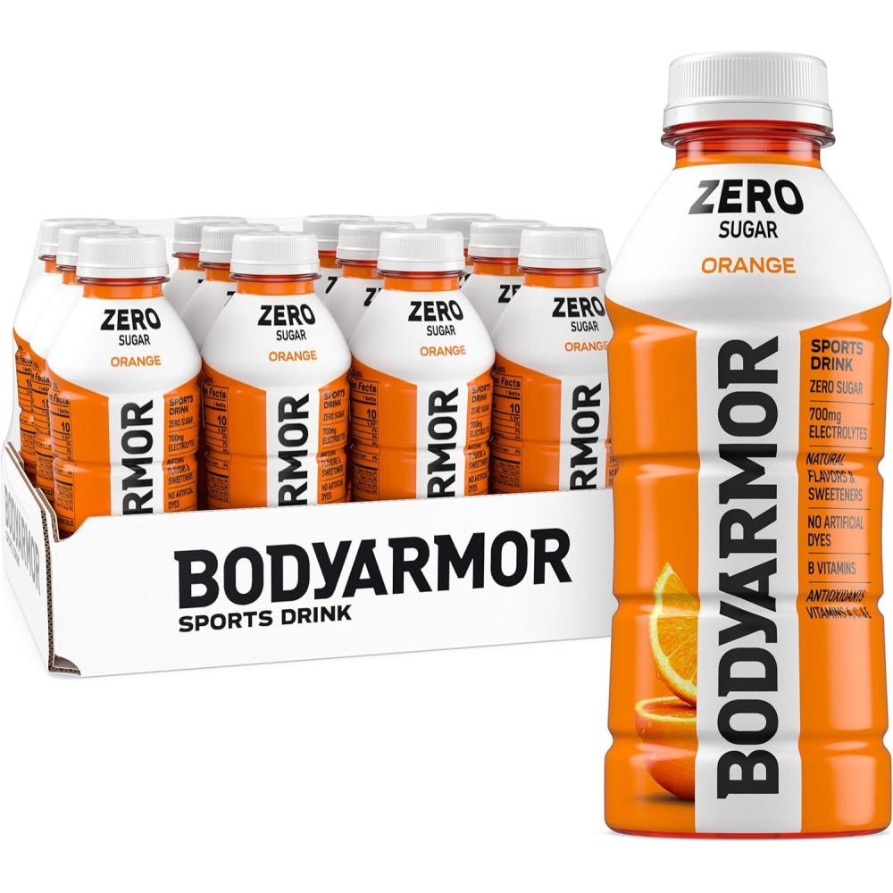 imageBODYARMOR ZERO Sugar Orange Electrolyte Drink Natural Flavors 16 Fl Oz Bottles 12 Pack B Vitamins amp Antioxidants Sugar Free Hydration
