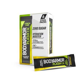 BODYARMOR Flash IV Electrolyte Packets, Lemon Lime – Zero Sugar Drink Mix, Single Serve Packs, Coconut Water Powder (6 Count)
