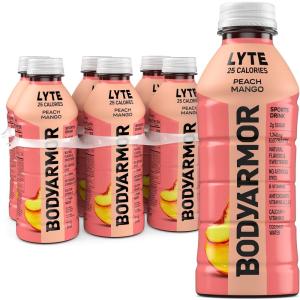 BODYARMOR LYTE, Peach Mango, Electrolyte Drink, 25 Calories, 20 Fl Oz Bottles (6 Pack), Coconut Water Sports Drink, Natural Flavor & B Vitamins